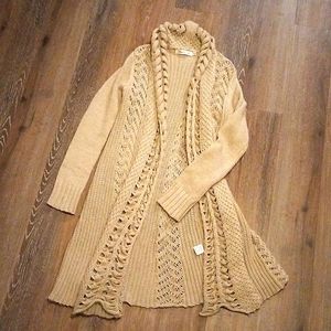 Women's Sunny Girl Medium beige long-sleeve long knit cardigan